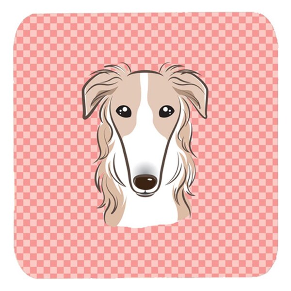 Carolines Treasures 3.5 x 3.5 In. Checkerboard Pink Borzoi Foam Coasters- Set of 4 - BB1228FC