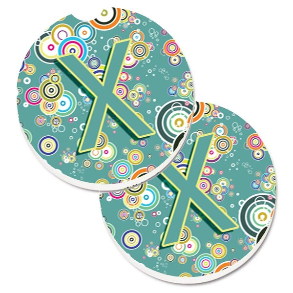 Carolines Treasures Letter X Circle Circle Teal Initial Alphabet Cup Holder Car Coaster, 2PK - CJ2015-XCARC
