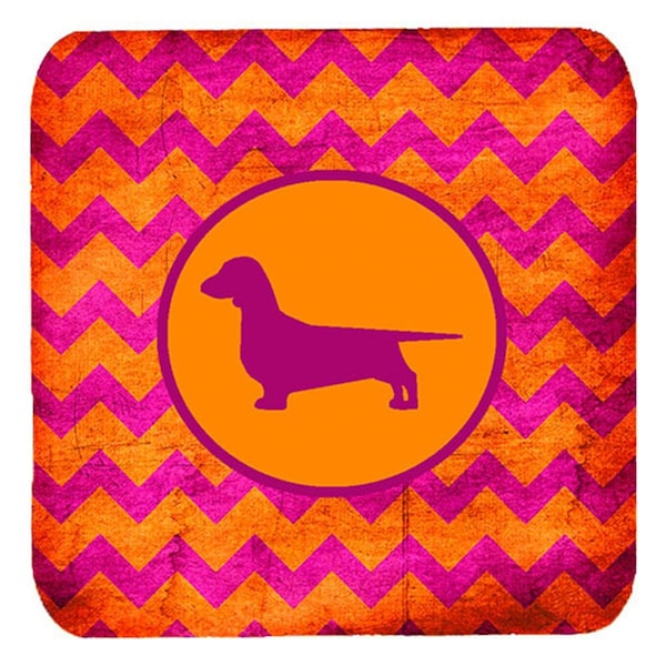 Carolines Treasures Dachshund Chevron Pink And Orange Foam Coasters- Set of 4 - SDK1024-B-FC