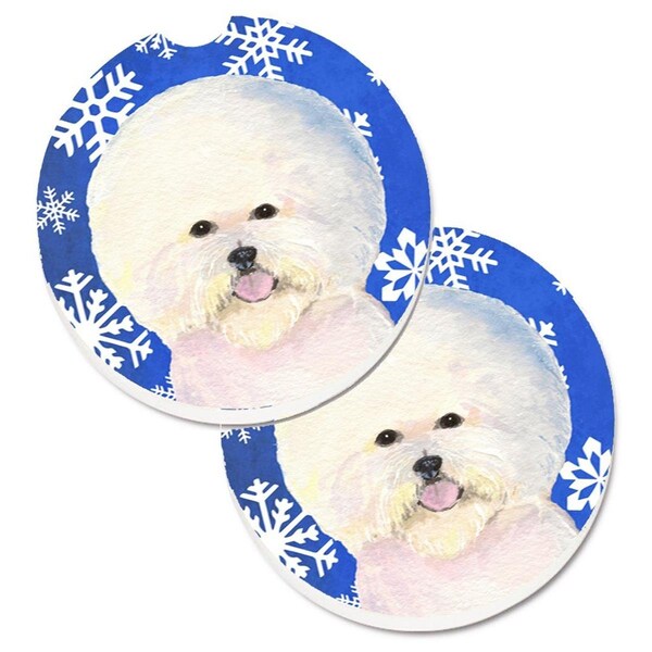 Carolines Treasures Bichon Frise Winter Snowflakes Holiday Cup Holder Car Coaster, 2PK - SS4664CARC