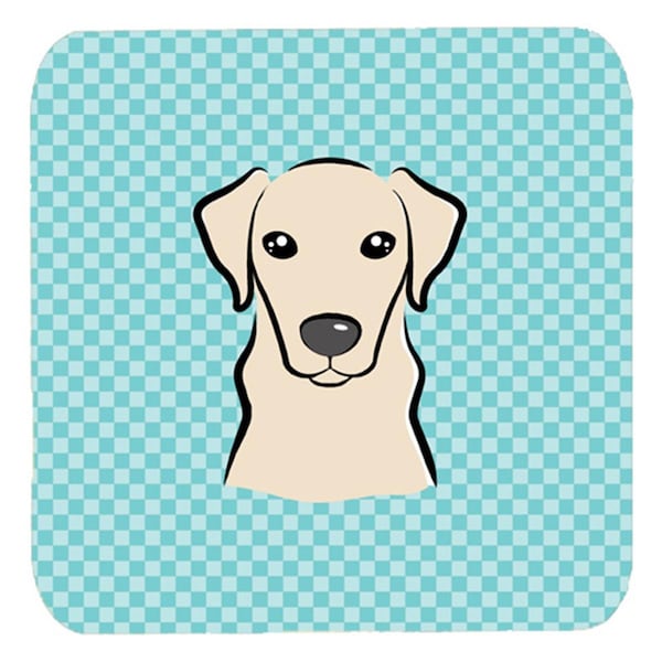 Carolines Treasures 3.5 x 3.5 In. Checkerboard Blue Yellow Labrador Foam Coasters- Set of 4 - BB1160FC