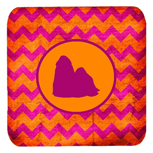 Carolines Treasures Shih Tzu Chevron Pink And Orange Foam Coasters- Set of 4 - SDK1150-B-FC