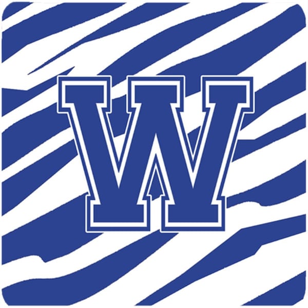Carolines Treasures Monogram - Tiger Stripe Blue and White Foam Coasters Initial Letter W, 4PK - CJ1034-WFC