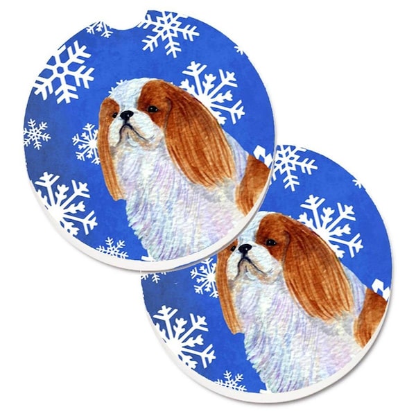 Carolines Treasures English Toy Spaniel Winter Snowflakes Holiday Cup Holder Car Coaster, 2PK - SS4645CARC