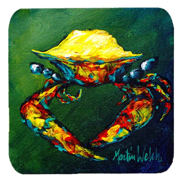 Carolines Treasures Crab Little Green Foam Coasters- Set of 4 - MW1038FC