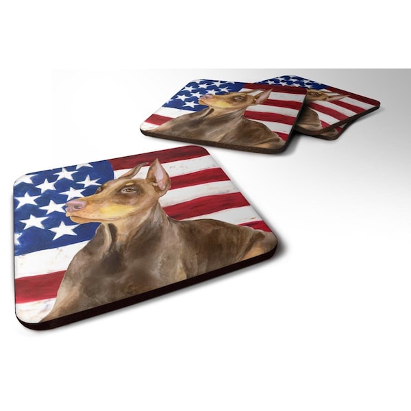Carolines Treasures Doberman Pinscher Patriotic Foam Coaster, 3.5 x 3.5 in. - Set of 4 - BB9709FC
