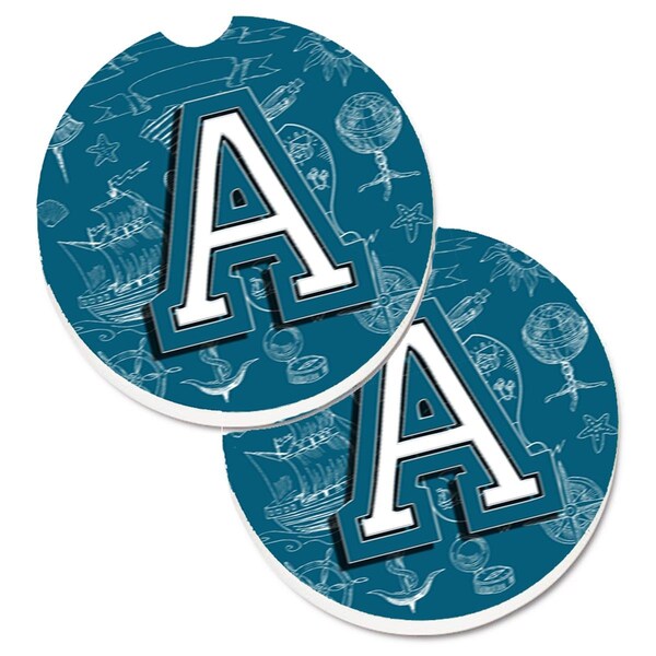 Carolines Treasures Letter A Sea Doodles Initial Alphabet Cup Holder Car Coaster, 2PK - CJ2014-ACARC