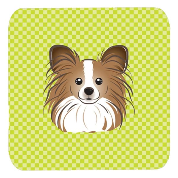 Carolines Treasures 3.5 x 3.5 In. Checkerboard Lime Green Papillon Foam Coasters- Set of 4 - BB1310FC