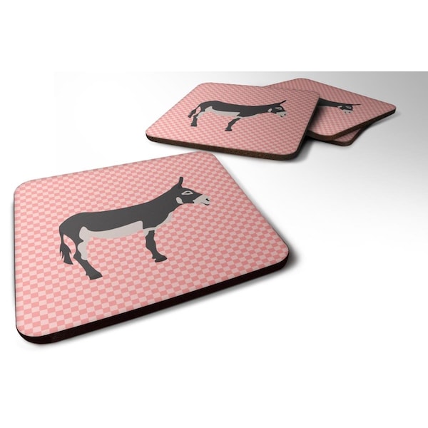 Carolines Treasures American Mammoth Jack Donkey Pink Check Foam Coaster, Set of 4 - BB7844FC