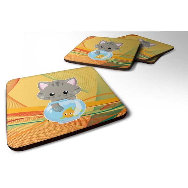 Carolines Treasures Kitten in the Fish Bowl Foam Coasters - Set of 4 - BB6879FC
