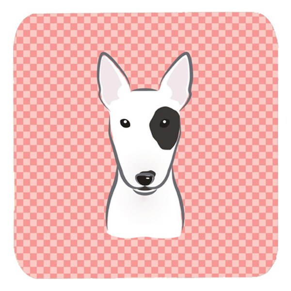 Carolines Treasures 3.5 x 3.5 In. Checkerboard Pink Bull Terrier Foam Coasters- Set of 4 - BB1209FC