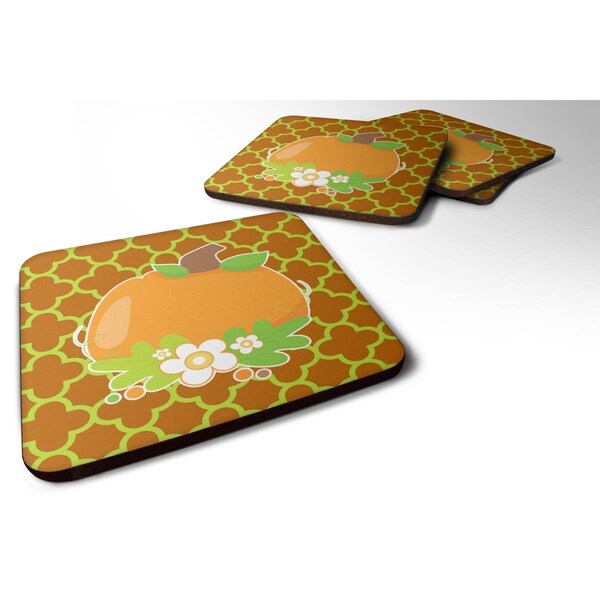 Carolines Treasures Fall Pumpkin Orange Quatrfoil Foam Coasters - Set of 4 - BB6919FC