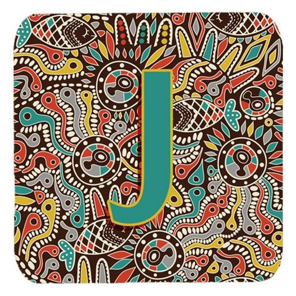 Carolines Treasures Letter J Retro Tribal Alphabet Initial Foam Coasters- Set of 4 - CJ2013-JFC
