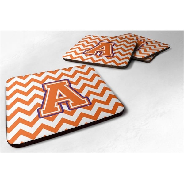 Carolines Treasures Letter A Chevron Orange and Regalia Foam Coaster, Set of 4 - CJ1062-AFC