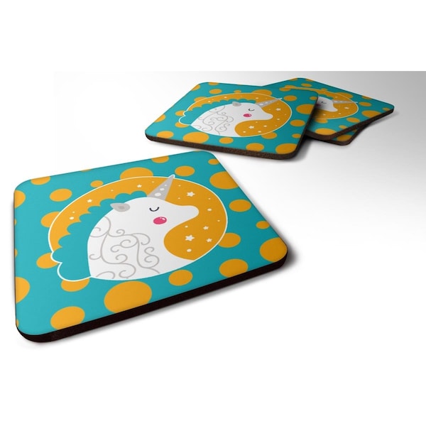 Carolines Treasures Unicorn Orange Polkadots Foam Coasters - Set of 4 - BB7137FC