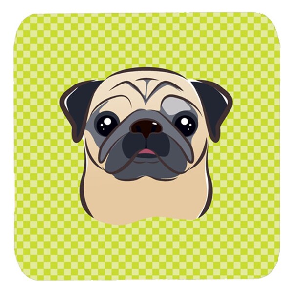 Carolines Treasures 3.5 x 3.5 In. Checkerboard Lime Green Fawn Pug Foam Coasters- Set of 4 - BB1324FC