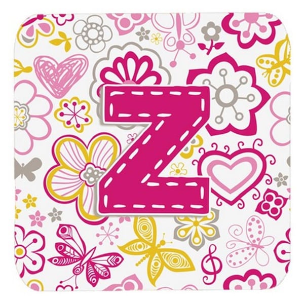 Carolines Treasures Letter Z Flowers And Butterflies Pink Foam Coasters- Set of 4 - CJ2005-ZFC