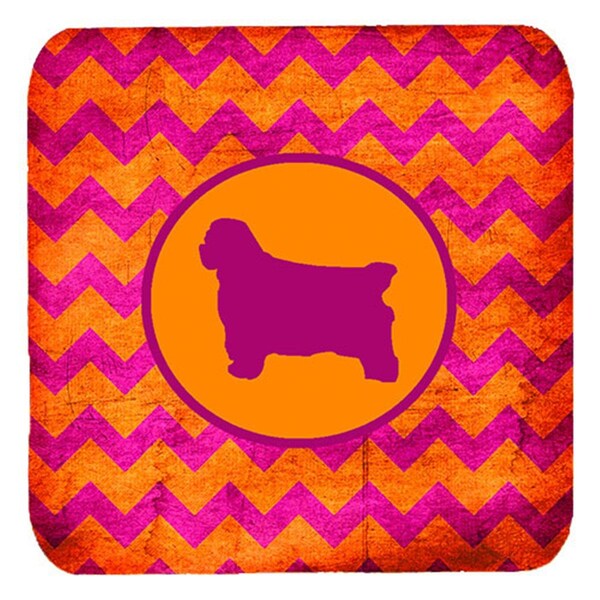 Carolines Treasures Clumber Spaniel Chevron Pink And Orange Foam Coasters- Set of 4 - SDK1021-B-FC