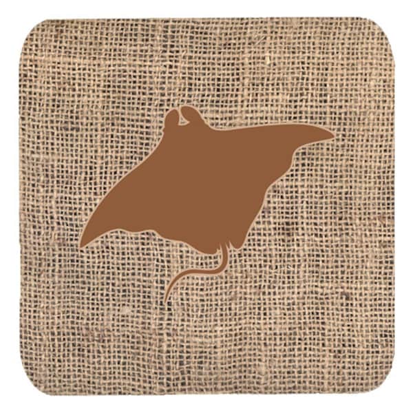 Carolines Treasures Manta Ray Burlap And Brown Foam Coasters- Set of 4 - BB1014-BL-BN-FC