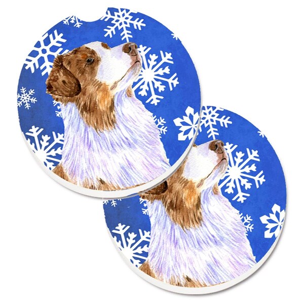 Carolines Treasures Australian Shepherd Winter Snowflakes Holiday Cup Holder Car Coaster, 2PK - LH9273CARC