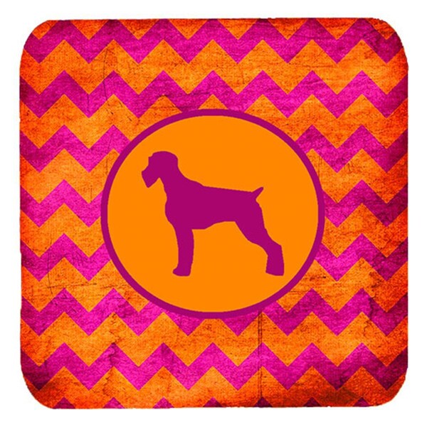 Carolines Treasures German Wirehaired Pointer Chevron Pink And Orange Foam Coasters, 4PK - SDK1036-B-FC