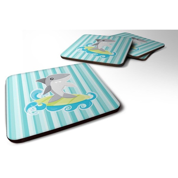 Carolines Treasures Surfin Shark on Stripes Foam Coasters - Set of 4 - BB6942FC