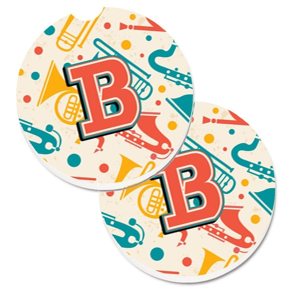 Carolines Treasures Letter B Retro Teal Orange Musical Instruments Initial Cup Holder Car Coaster, 2PK - CJ2001-BCARC