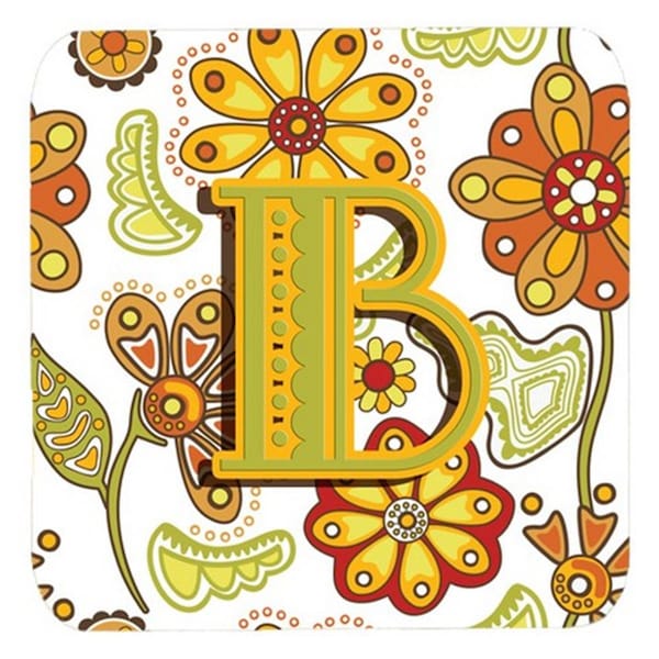 Carolines Treasures Letter B Floral Mustard And Green Foam Coasters- Set of 4 - CJ2003-BFC