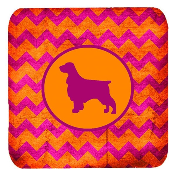 Carolines Treasures Field Spaniel Chevron Pink And Orange Foam Coasters- Set of 4 - SDK1030-B-FC