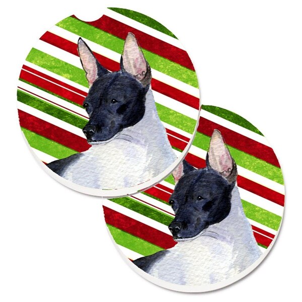 Carolines Treasures Rat Terrier Candy Cane Holiday Christmas Cup Holder Car Coaster, 2PK - SS4549CARC