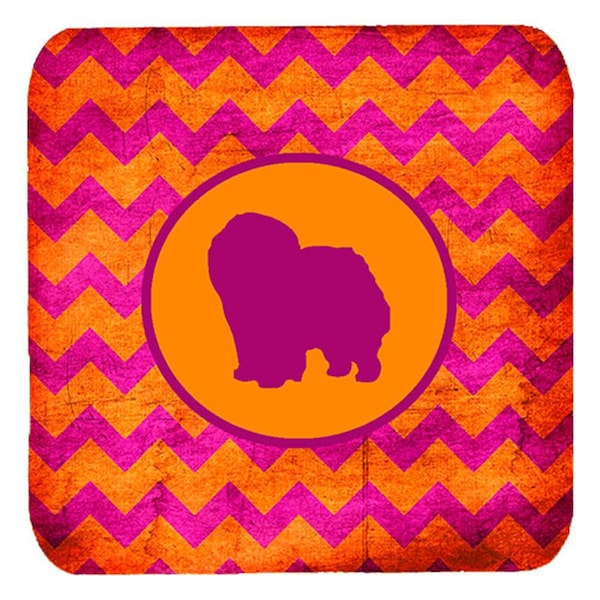 Carolines Treasures Chow Chow Chevron Pink And Orange Foam Coasters- Set of 4 - SDK1125-B-FC