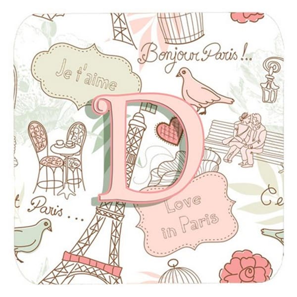 Carolines Treasures Letter D Love In Paris Pink Foam Coasters- Set of 4 - CJ2002-DFC