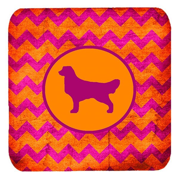 Carolines Treasures Golden Retriever Chevron Pink And Orange Foam Coasters- Set of 4 - SDK1033-B-FC