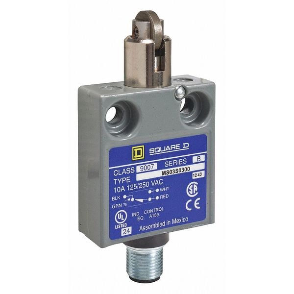 Interruptor de límite Telemecanique Sensors, Émbolo, Rodillo, SPDT, 10A @ 240V AC, Ubicación del actuador: Superior - 9007MS03S0054