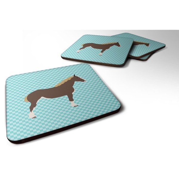 Carolines Treasures Percheron Horse Blue Check Foam Coaster, Set of 4 - BB8080FC