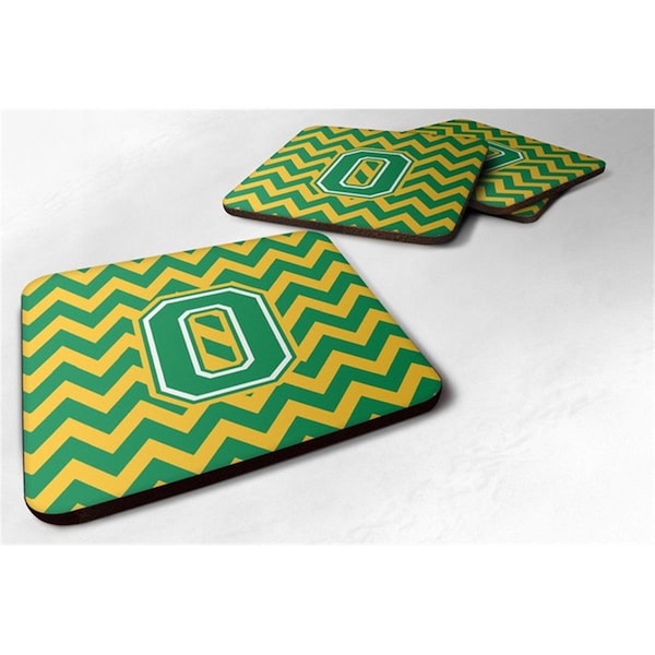 Carolines Treasures Letter O Chevron Green and Gold Foam Coaster, Set of 4 - CJ1059-OFC