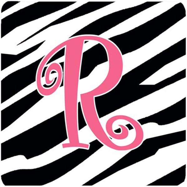 Carolines Treasures Monogram - Zebra Stripe And Pink Foam Coasters, Initial Letter R, 4PK - CJ1037-RFC