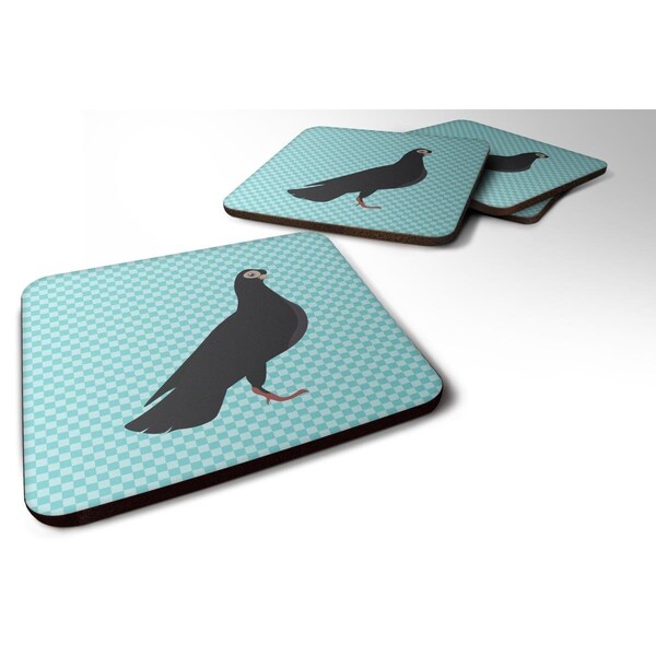 Carolines Treasures Budapest Highflyer Pigeon Blue Check Foam Coaster, Set of 4 - BB8121FC