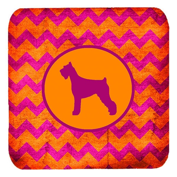 Carolines Treasures Schnauzer Giant Chevron Pink And Orange Foam Coasters- Set of 4 - SDK1079-B-FC