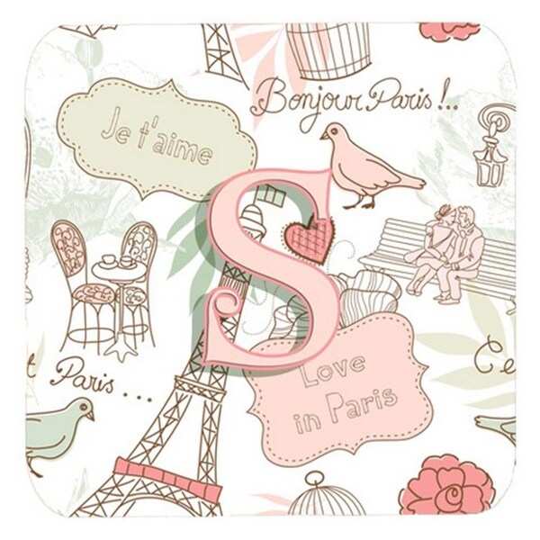 Carolines Treasures Letter S Love In Paris Pink Foam Coasters- Set of 4 - CJ2002-SFC