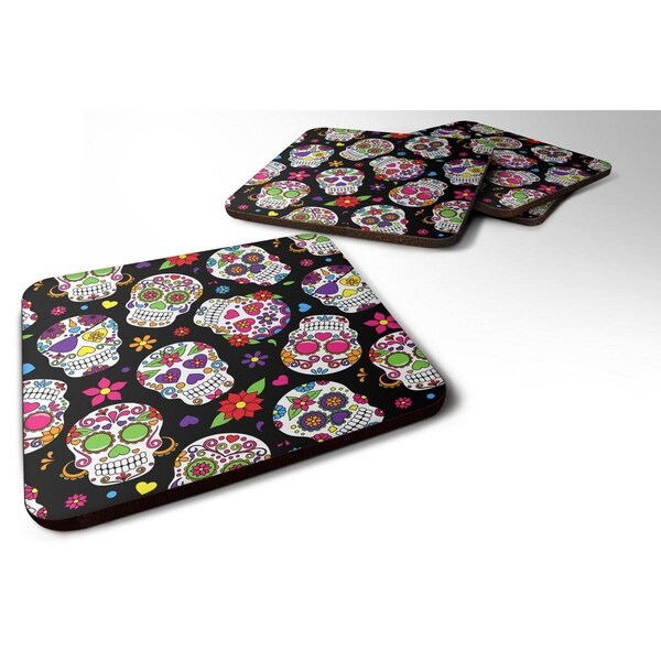 Carolines Treasures Day of the Dead Black Foam Coaster, Set of 4 - BB5116FC
