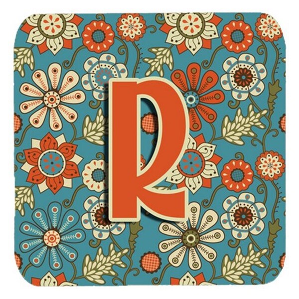 Carolines Treasures Letter R Flowers Retro Blue Foam Coasters- Set of 4 - CJ2012-RFC