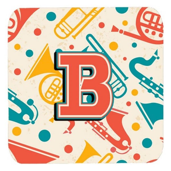 Carolines Treasures Letter B Retro Teal Orange Musical Instruments Initial Foam Coasters, 4PK - CJ2001-BFC