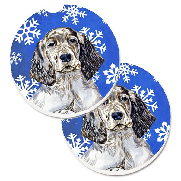 Carolines Treasures English Setter Winter Snowflakes Holiday Cup Holder Car Coaster, 2PK - LH9277CARC