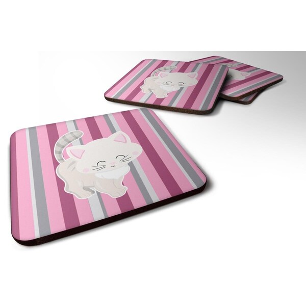 Carolines Treasures Kitten Cat Pink & Gray Foam Coasters - Set of 4 - BB6878FC