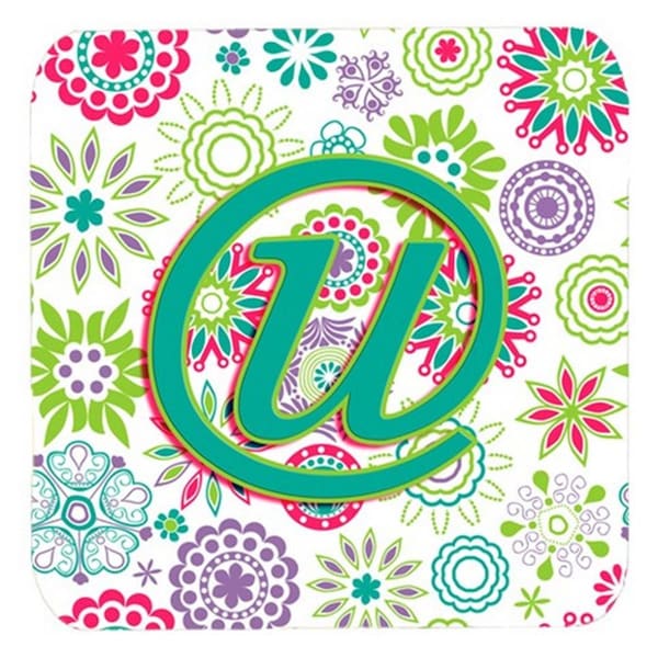 Carolines Treasures Letter U Flowers Pink Teal Green Initial Foam Coasters- Set of 4 - CJ2011-UFC