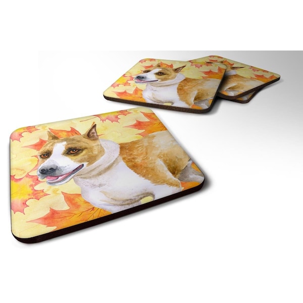 Carolines Treasures American Staffordshire Fall Foam Coaster, 3.5 x 3.5 in. - Set of 4 - BB9905FC