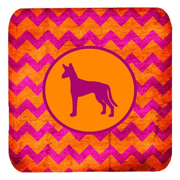 Carolines Treasures Ibizan Hound Chevron Pink And Orange Foam Coasters- Set of 4 - SDK1134-B-FC