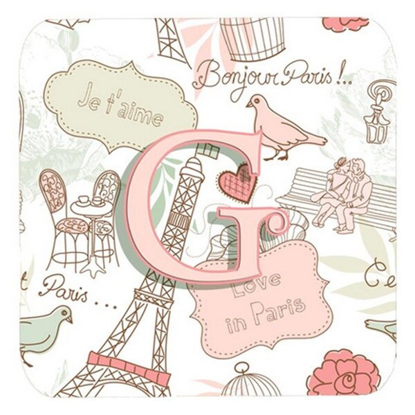 Carolines Treasures Letter G Love In Paris Pink Foam Coasters- Set of 4 - CJ2002-GFC