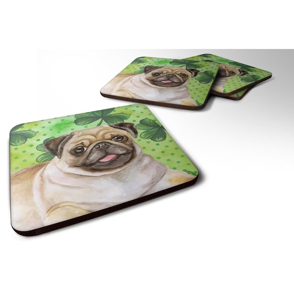 Carolines Treasures Fawn Pug St.Patricks Foam Coaster, 3.5 x 3.5 in. - Set of 4 - BB9892FC